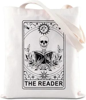 KUIYAI Tarot Card Reader Inspired Shoulder Bag - Bookish Book Lover Gift Gothic Romance Skeleton Canvas Tote