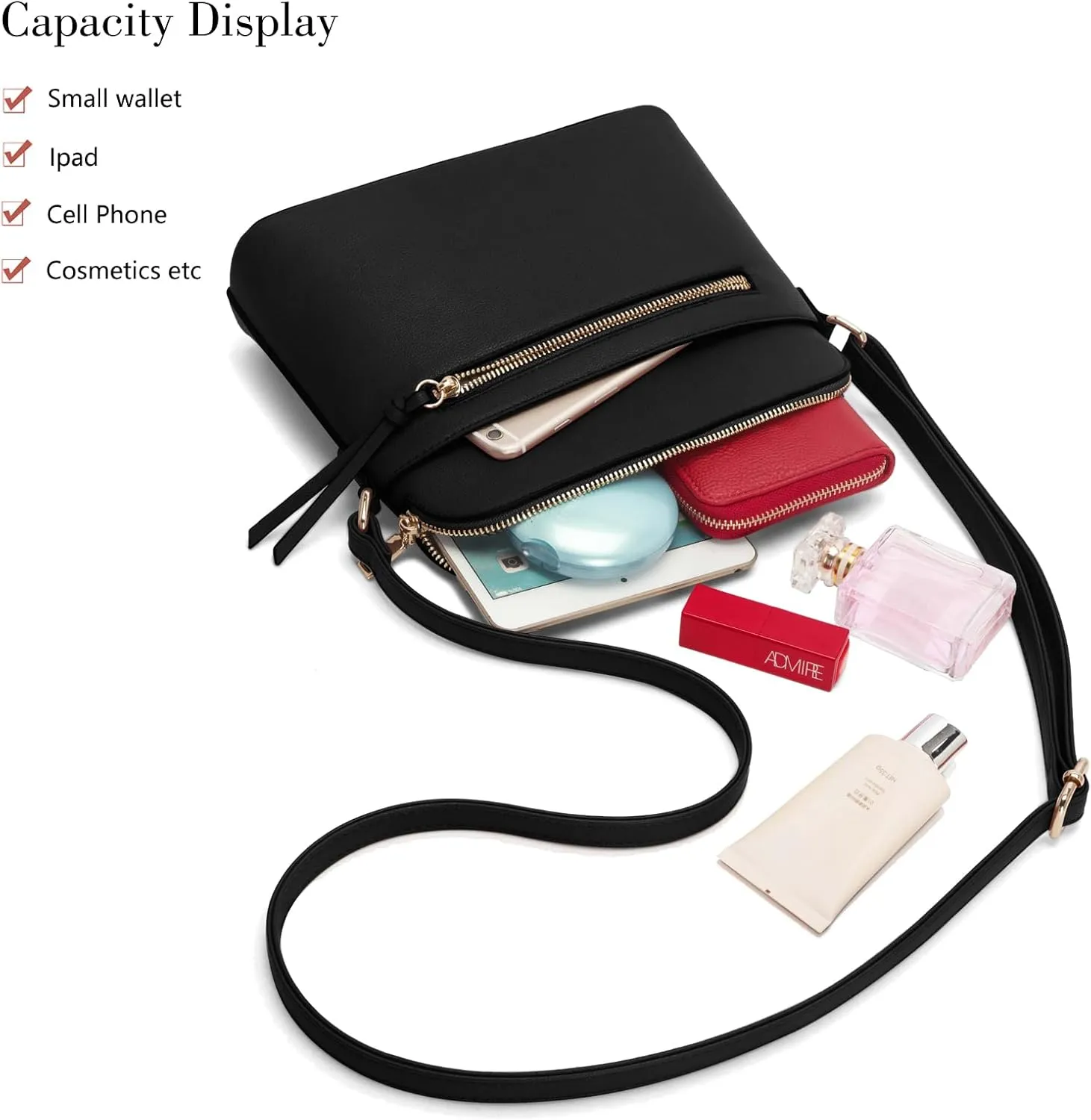 LA TERRE Small Crossbody Bag, Dome Shoulder Bag with Zipper Pocket Adjustable Strap
