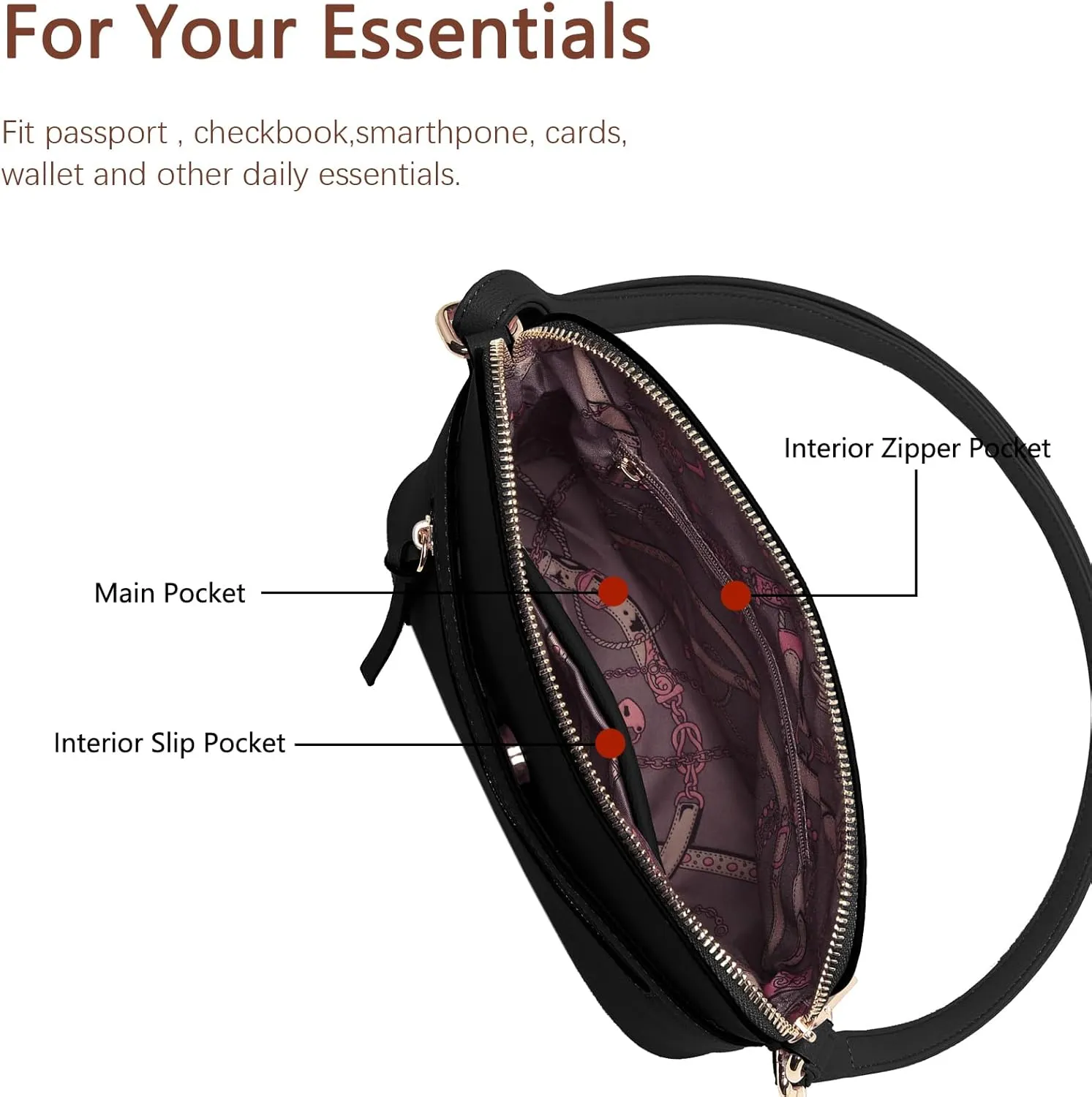 LA TERRE Small Crossbody Bag, Dome Shoulder Bag with Zipper Pocket Adjustable Strap