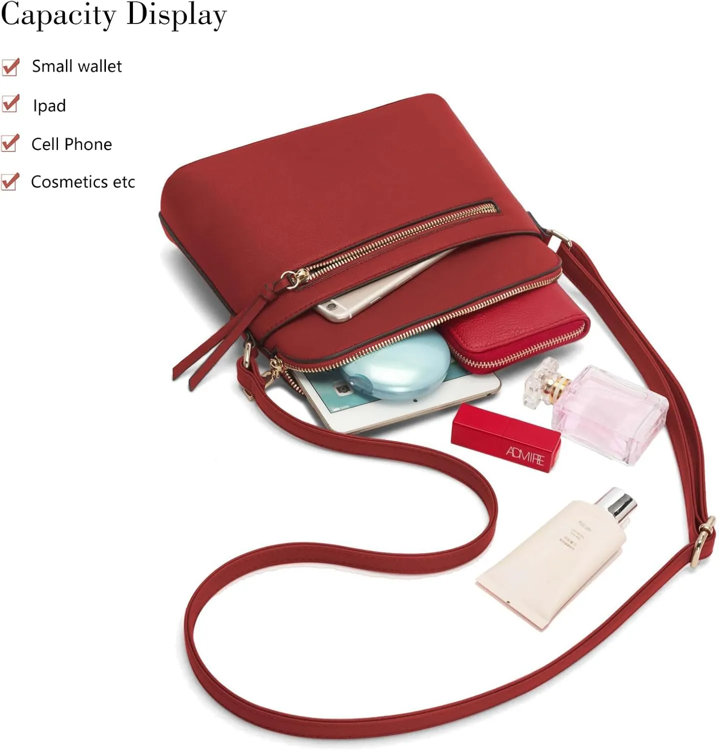 LA TERRE Small Crossbody Bag, Dome Shoulder Bag with Zipper Pocket Adjustable Strap