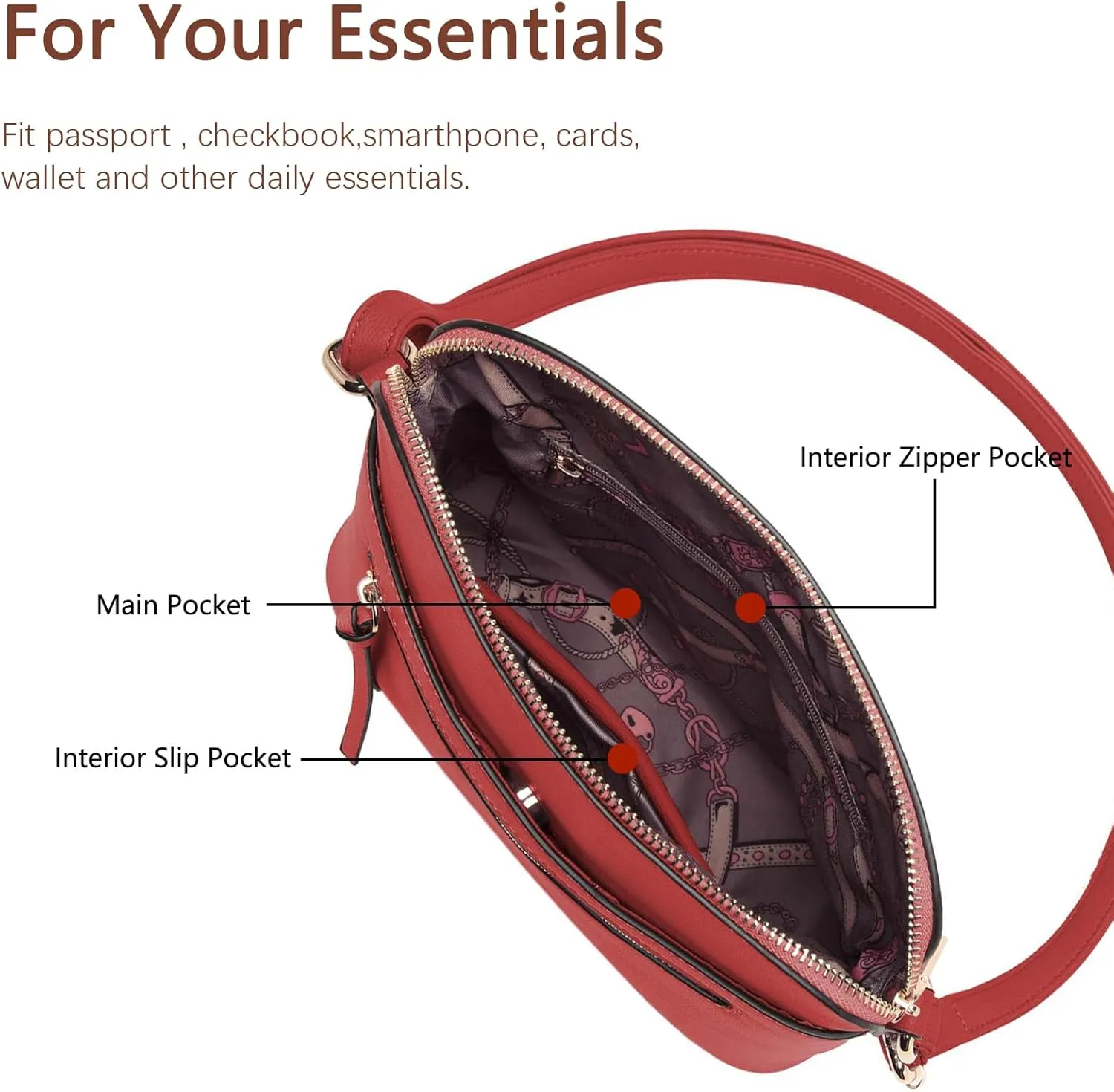 LA TERRE Small Crossbody Bag, Dome Shoulder Bag with Zipper Pocket Adjustable Strap