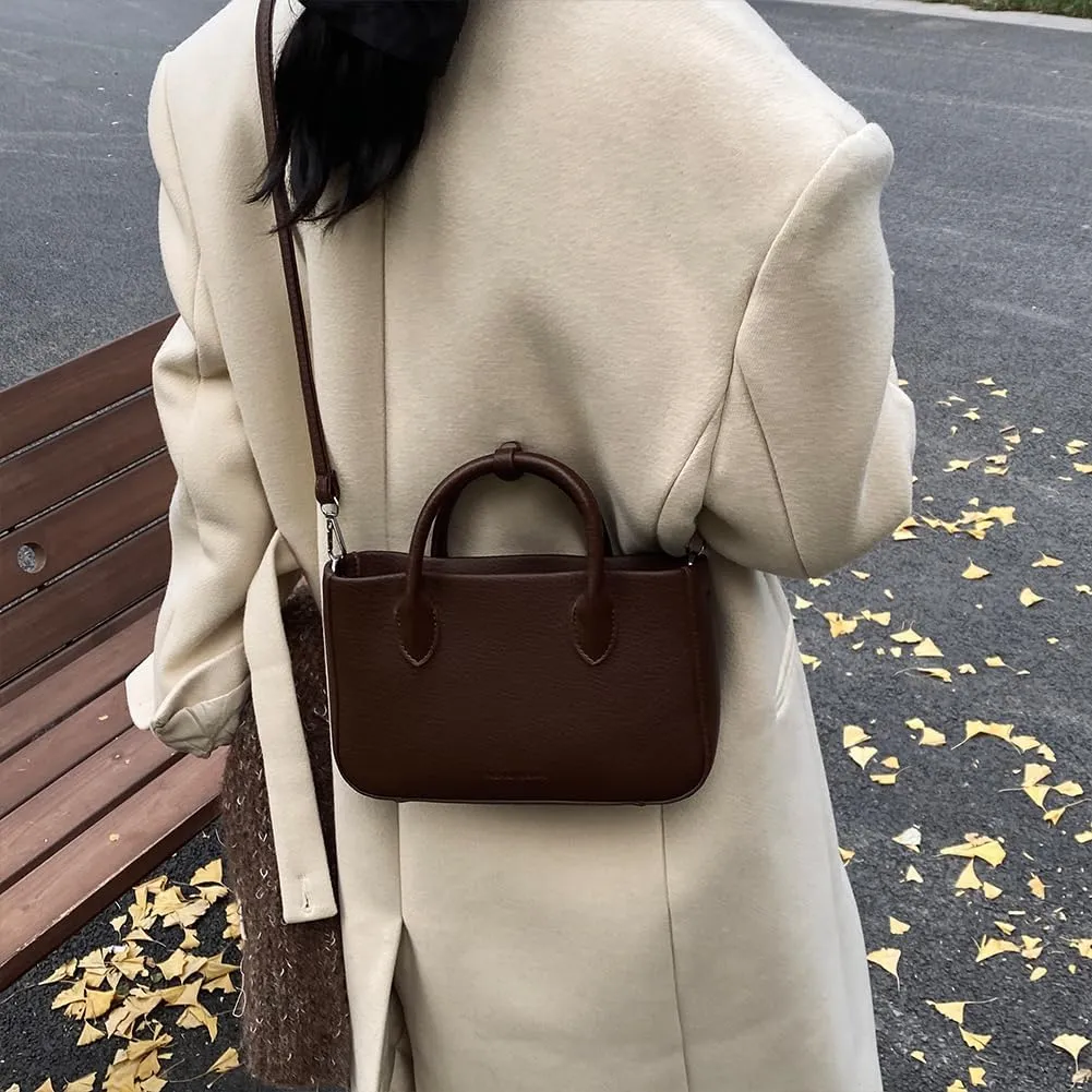 Ladies Maillard Handbag Detachable Strap Vintage Crossbody Bag PU Leather All-Match Shoulder Bag Travel Shopping Com