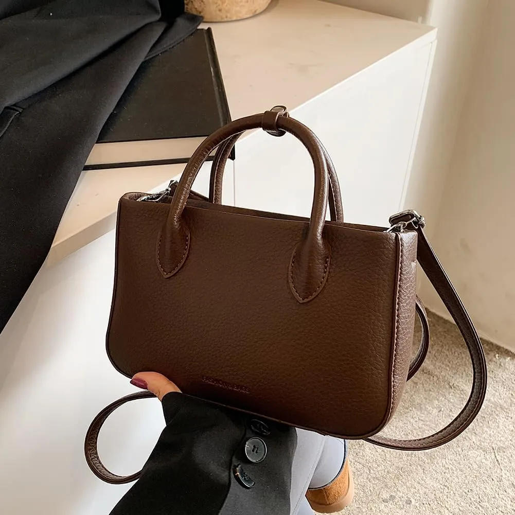 Ladies Maillard Handbag Detachable Strap Vintage Crossbody Bag PU Leather All-Match Shoulder Bag Travel Shopping Com