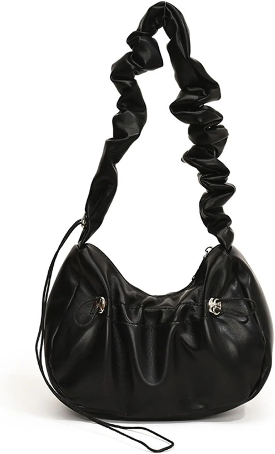 Lady Pleated Clouds Underarm Bag Jiaozi Shoulder Crossbody Bag(Black)