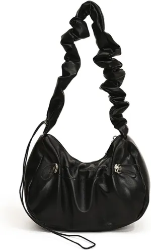 Lady Pleated Clouds Underarm Bag Jiaozi Shoulder Crossbody Bag(Black)