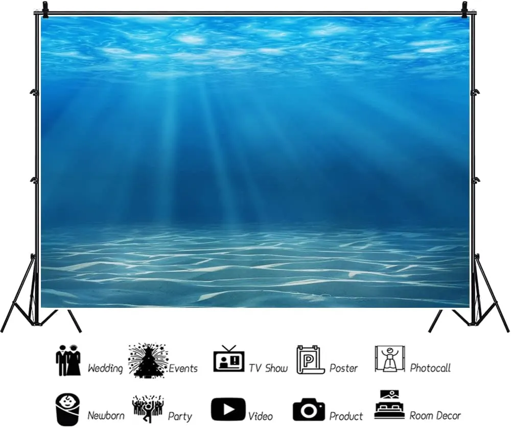 Laeacco Underwater World Background 13x8ft Photography Background Undersea Sunlight Deep Blue Water Sun Ray Backdrop Seabed Children Birthday Home Decoration Party Kid Boy Newborn Photo Studio Props