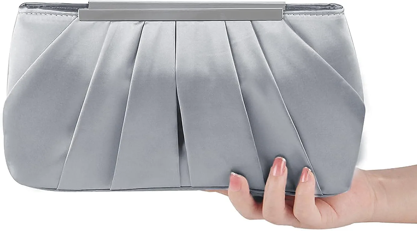Lanpet Women's Satin Evening Clutch Bag Elegant Pleated Formal Handbag Simple Classic Purse for Women