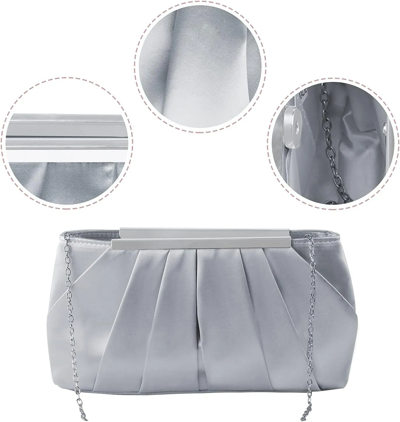 Lanpet Women's Satin Evening Clutch Bag Elegant Pleated Formal Handbag Simple Classic Purse for Women