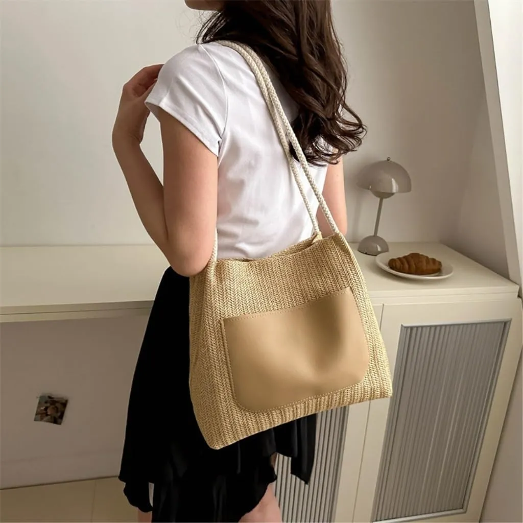 Large capacity Bag Simple and Stylish Straw Crossbody Bag: Start a Dynamic Outing Mode Ladies shoulder Bag(Marrone)