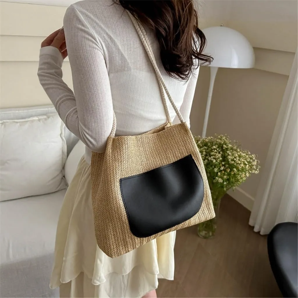 Large capacity Bag Simple and Stylish Straw Crossbody Bag: Start a Dynamic Outing Mode Ladies shoulder Bag(Marrone)