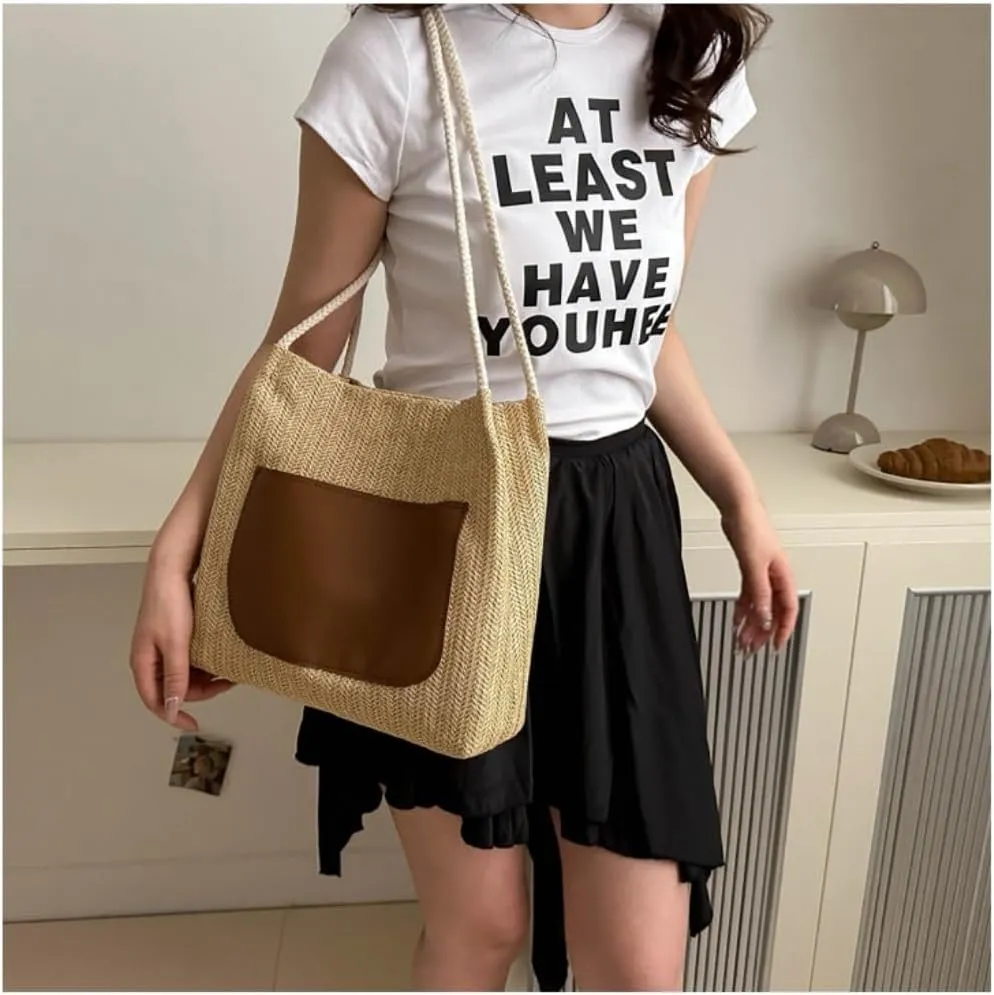 Large capacity Bag Simple and Stylish Straw Crossbody Bag: Start a Dynamic Outing Mode Ladies shoulder Bag(Marrone)