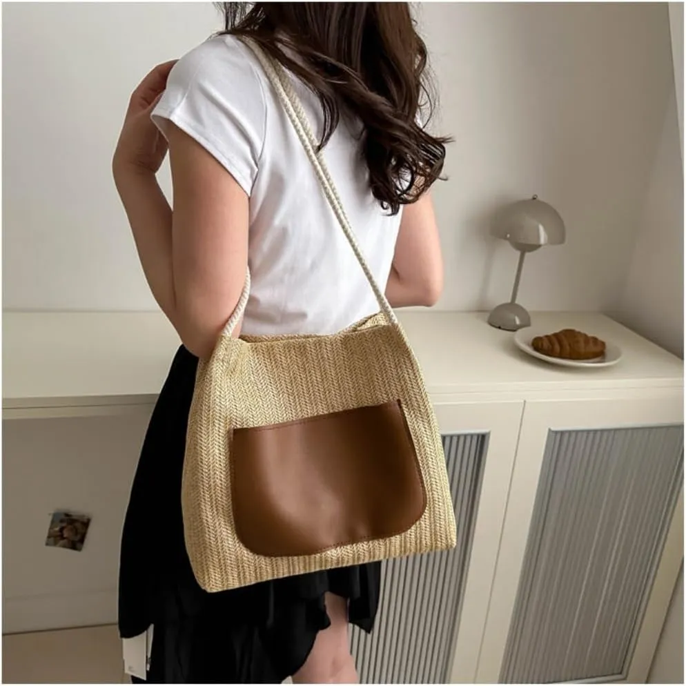 Large capacity Bag Simple and Stylish Straw Crossbody Bag: Start a Dynamic Outing Mode Ladies shoulder Bag(Marrone)