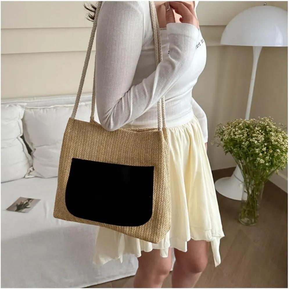 Large capacity Bag Simple and Stylish Straw Crossbody Bag: Start a Dynamic Outing Mode Ladies shoulder Bag(Marrone)