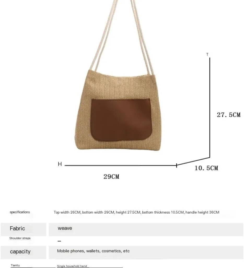 Large capacity Bag Simple and Stylish Straw Crossbody Bag: Start a Dynamic Outing Mode Ladies shoulder Bag(Marrone)