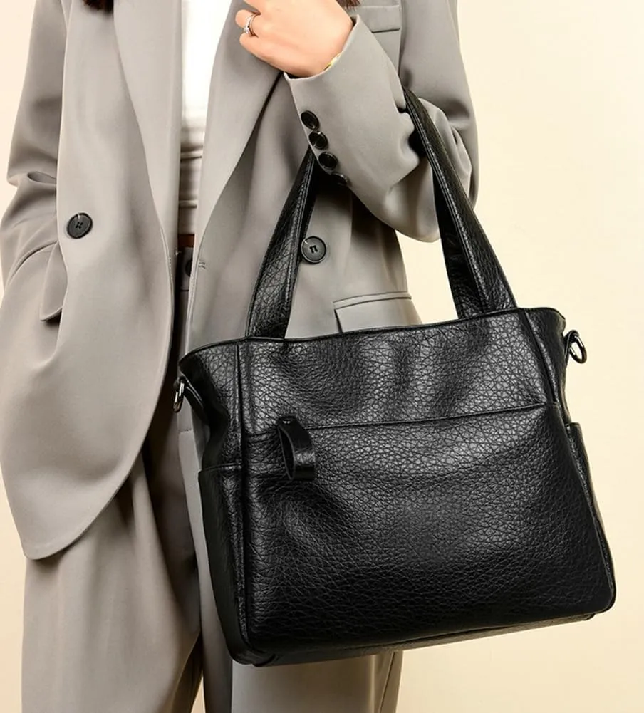 Large Vegan Leather Tote Bag for Women Soft Working Shoulder Crossbody Purse Casual Handbag Multi Pocket Satchel