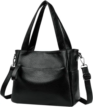 Large Vegan Leather Tote Bag for Women Soft Working Shoulder Crossbody Purse Casual Handbag Multi Pocket Satchel