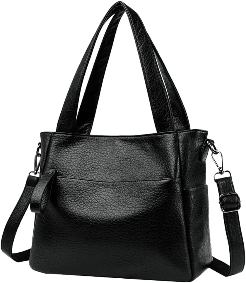Large Vegan Leather Tote Bag for Women Soft Working Shoulder Crossbody Purse Casual Handbag Multi Pocket Satchel