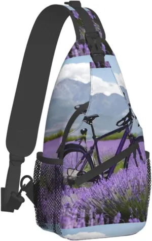 (Lavender Field Retro Bike Agriculture) Crossbody Bag Men Lightweight Chest Backpack For Hiking Cycling Traveling Running