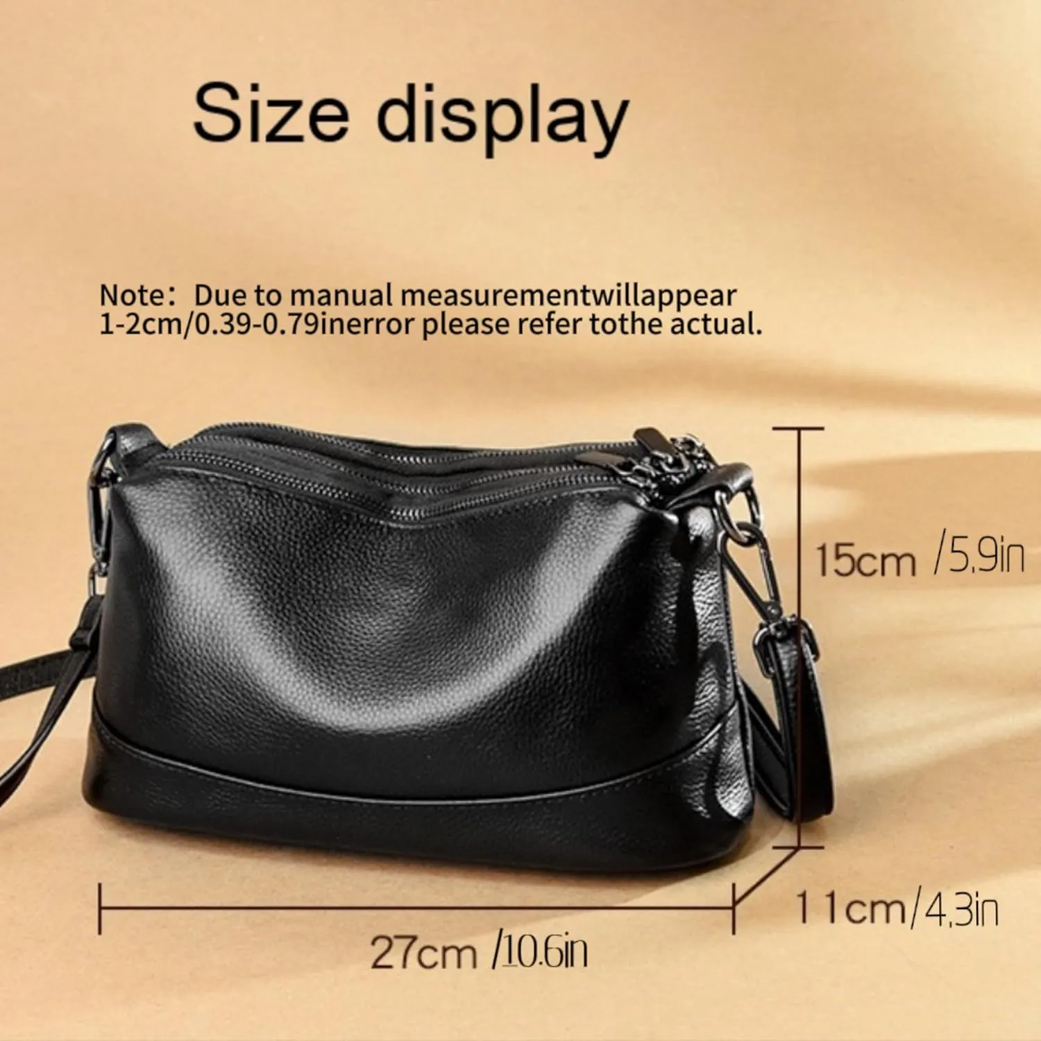 Leather Crossbody Bag for Women, 10.6 x 5.9 x 4.3 inches, Multi-Compartment with Zipper, red
