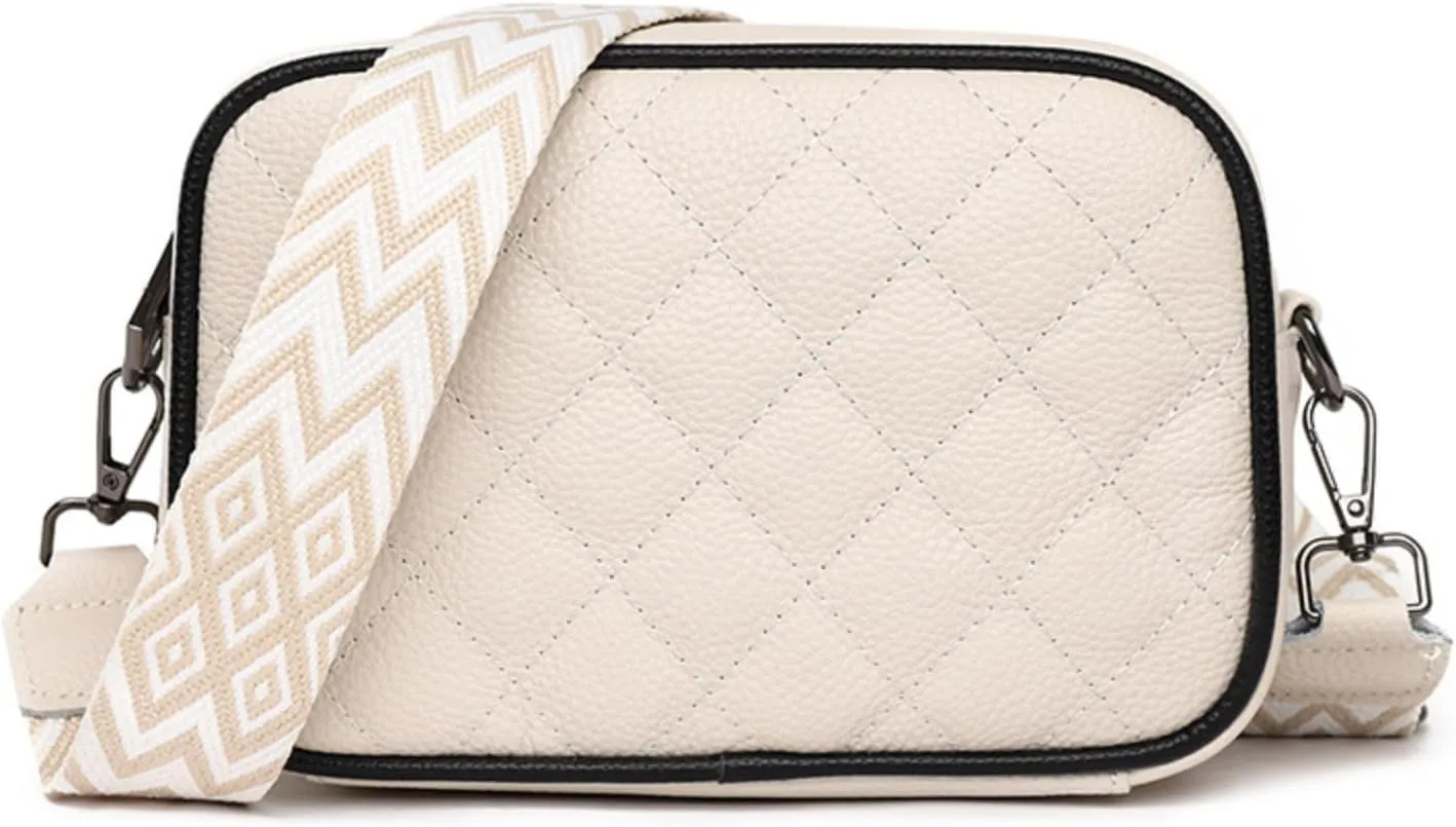 Leather Crossbody Bag for Women, Small Purse Shoulder Bag with Wide Strap, Zipper Pocket, Crossbody Handbag for Women
