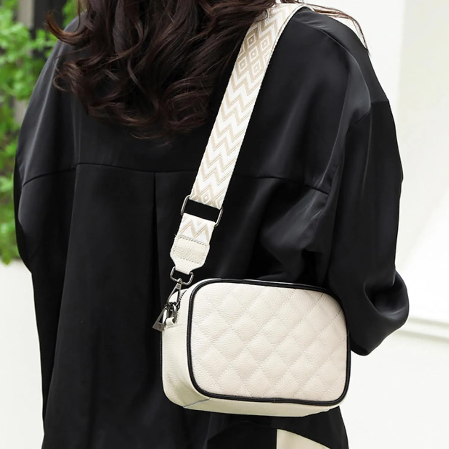 Leather Crossbody Bag for Women, Small Purse Shoulder Bag with Wide Strap, Zipper Pocket, Crossbody Handbag for Women