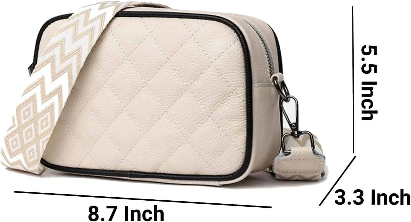 Leather Crossbody Bag for Women, Small Purse Shoulder Bag with Wide Strap, Zipper Pocket, Crossbody Handbag for Women