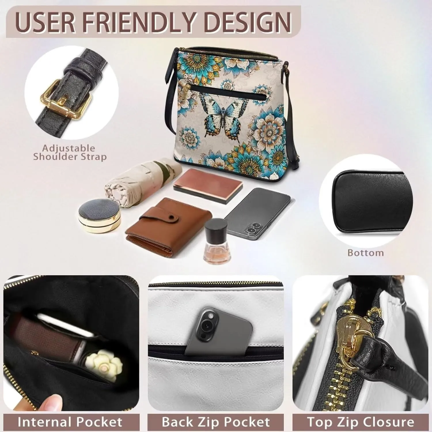 Leather Crossbody Bags for Women Travel Cell Phone Purse with Adjustable Strap Fashion Shoulder Handbag Wallet