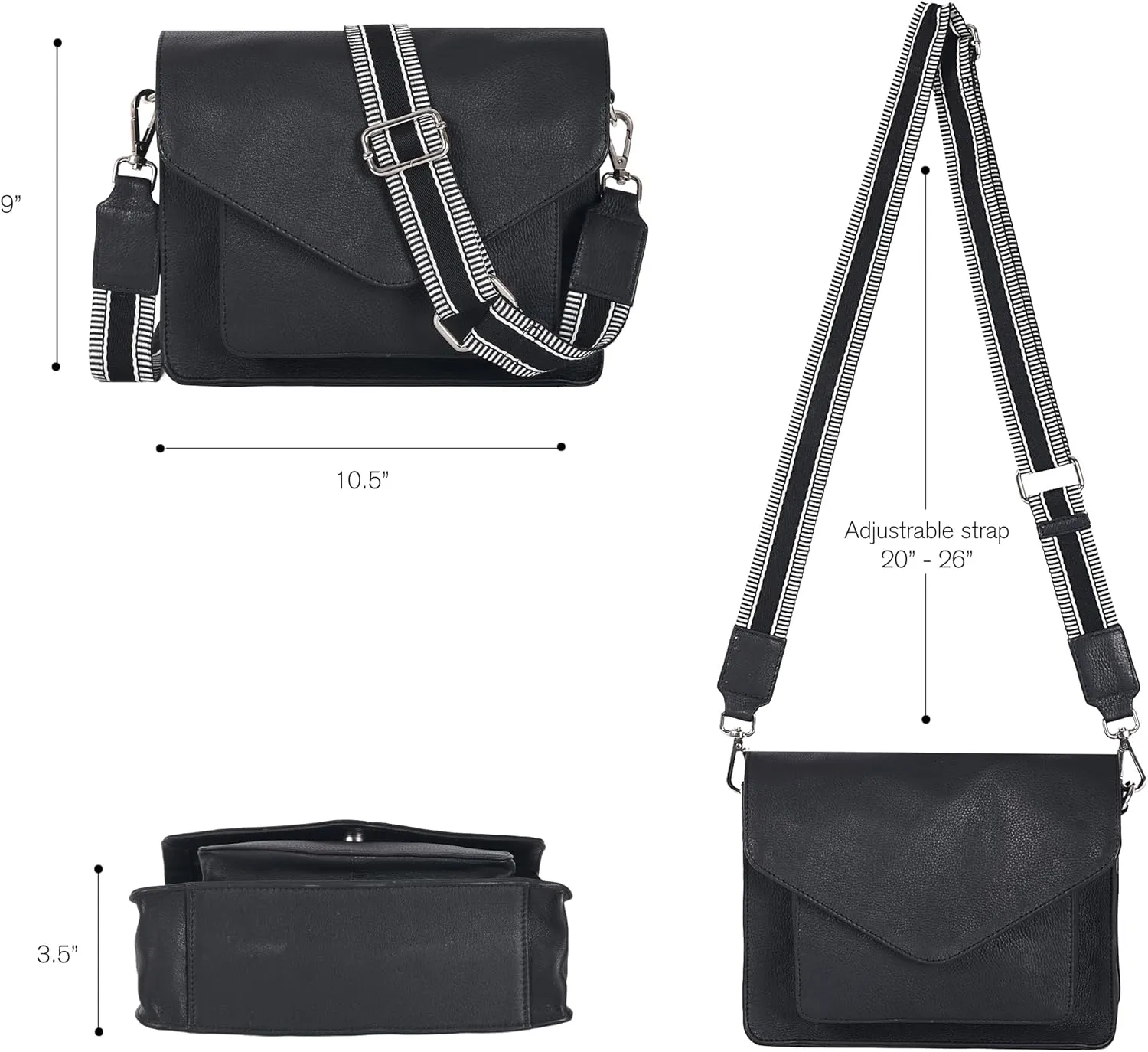 Leather Flapover Crossbody Handbag Purse for Women with Adjustable Strap & Overflap Snap Closure Tote/Bag
