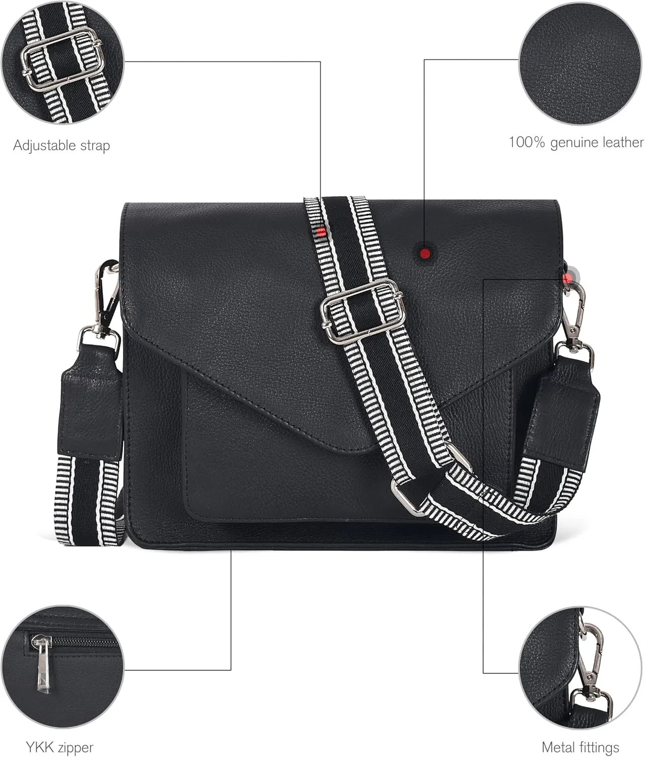 Leather Flapover Crossbody Handbag Purse for Women with Adjustable Strap & Overflap Snap Closure Tote/Bag