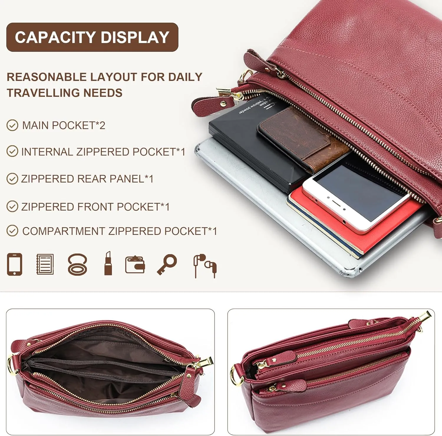 Leather Women's Crossbody Bag, Stylish Small Square Shoulder Bag with Adjustable Shoulder Strap for Everyday Use