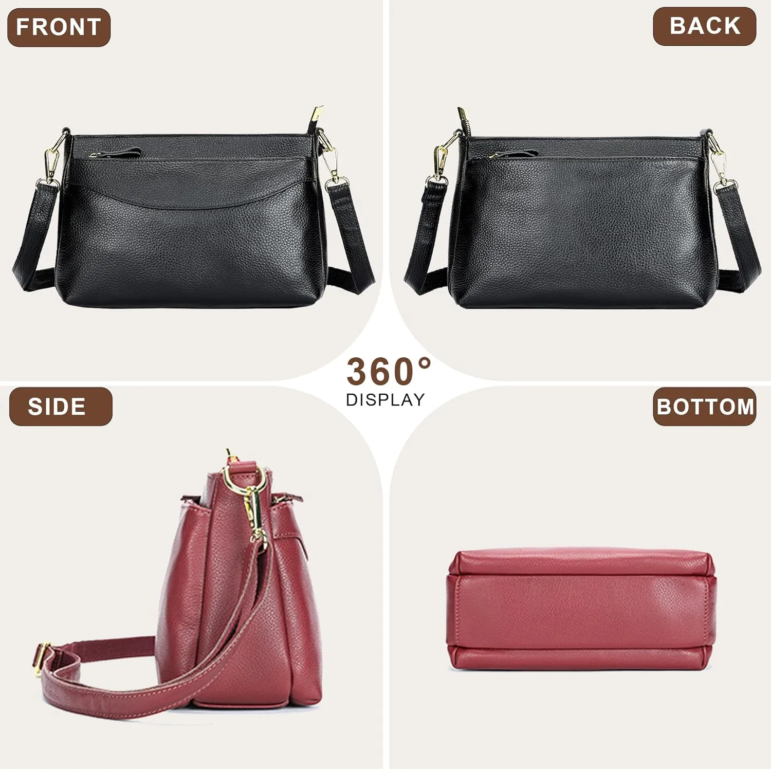 Leather Women's Crossbody Bag, Stylish Small Square Shoulder Bag with Adjustable Shoulder Strap for Everyday Use