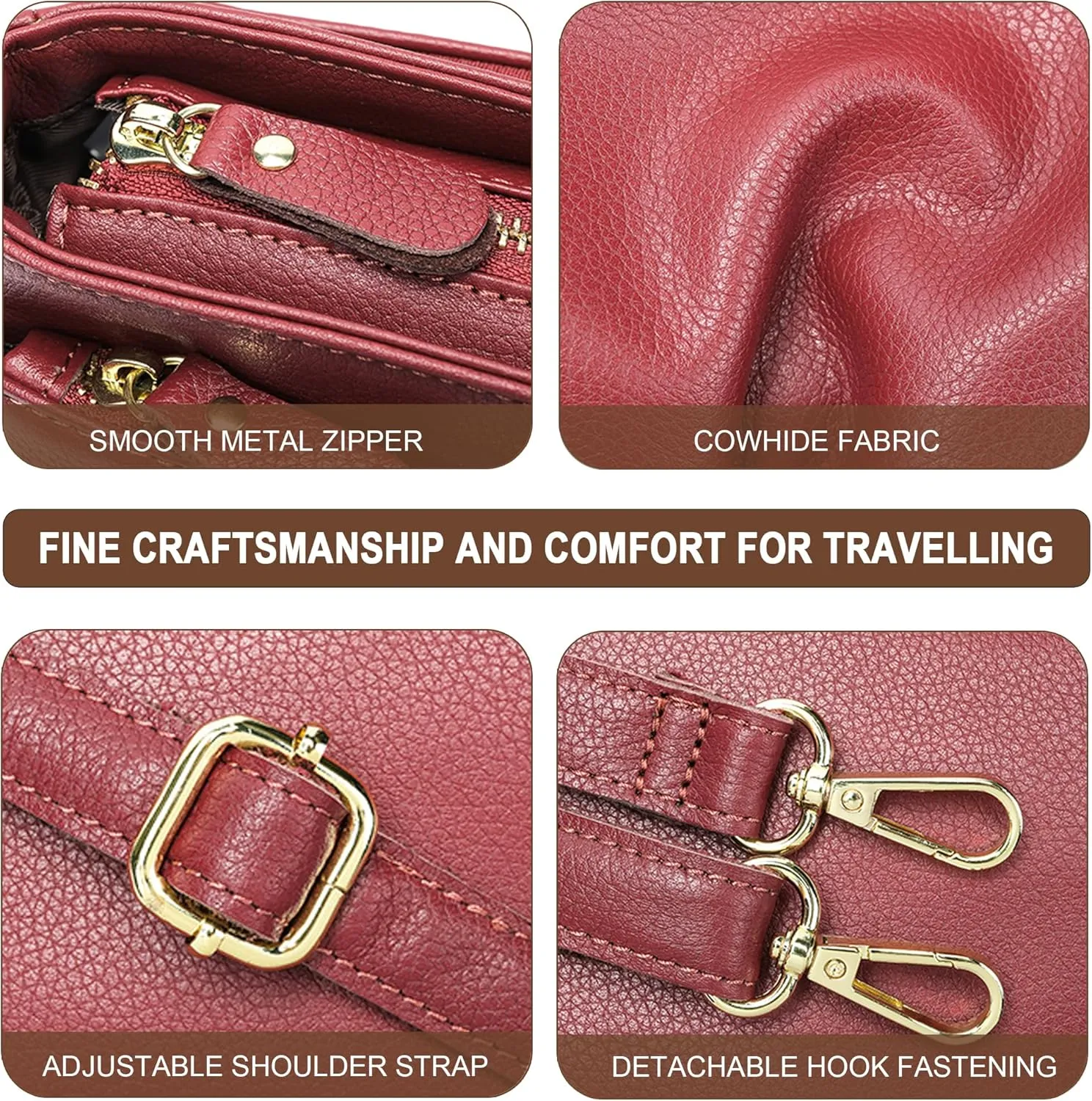 Leather Women's Crossbody Bag, Stylish Small Square Shoulder Bag with Adjustable Shoulder Strap for Everyday Use