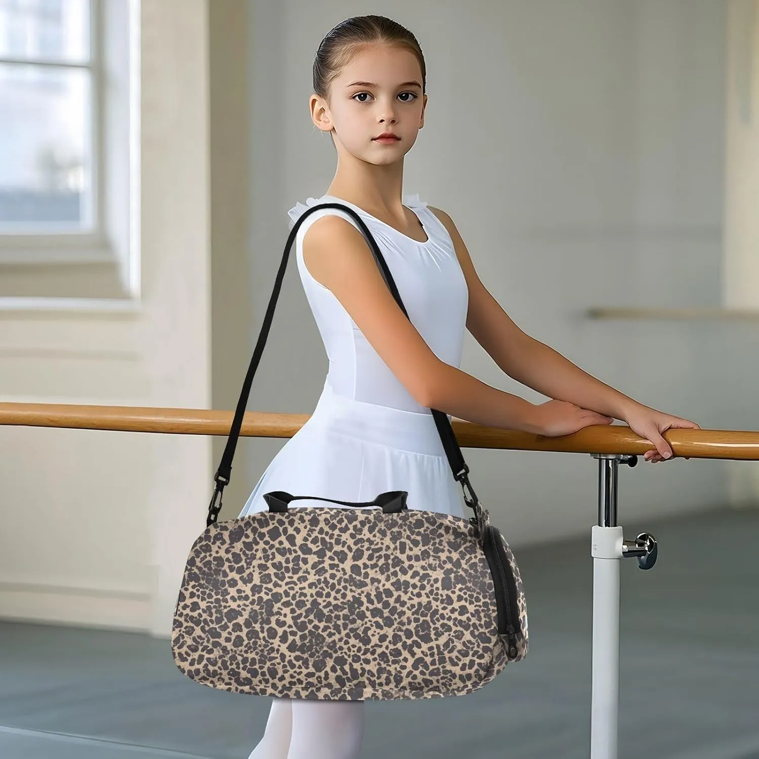 Leopard Print Pattern Sling Purse Crossbody with Shoes Compartment Trendy Over Shoulder Purse for Have a meal