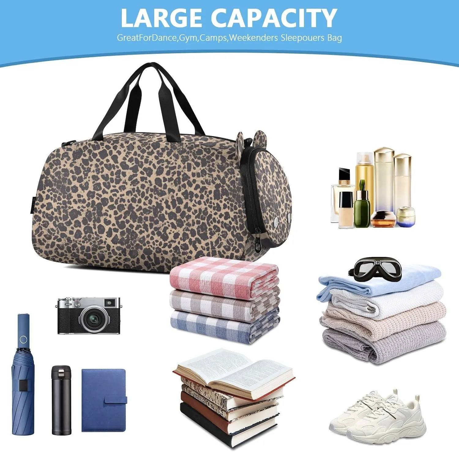 Leopard Print Pattern Sling Purse Crossbody with Shoes Compartment Trendy Over Shoulder Purse for Have a meal