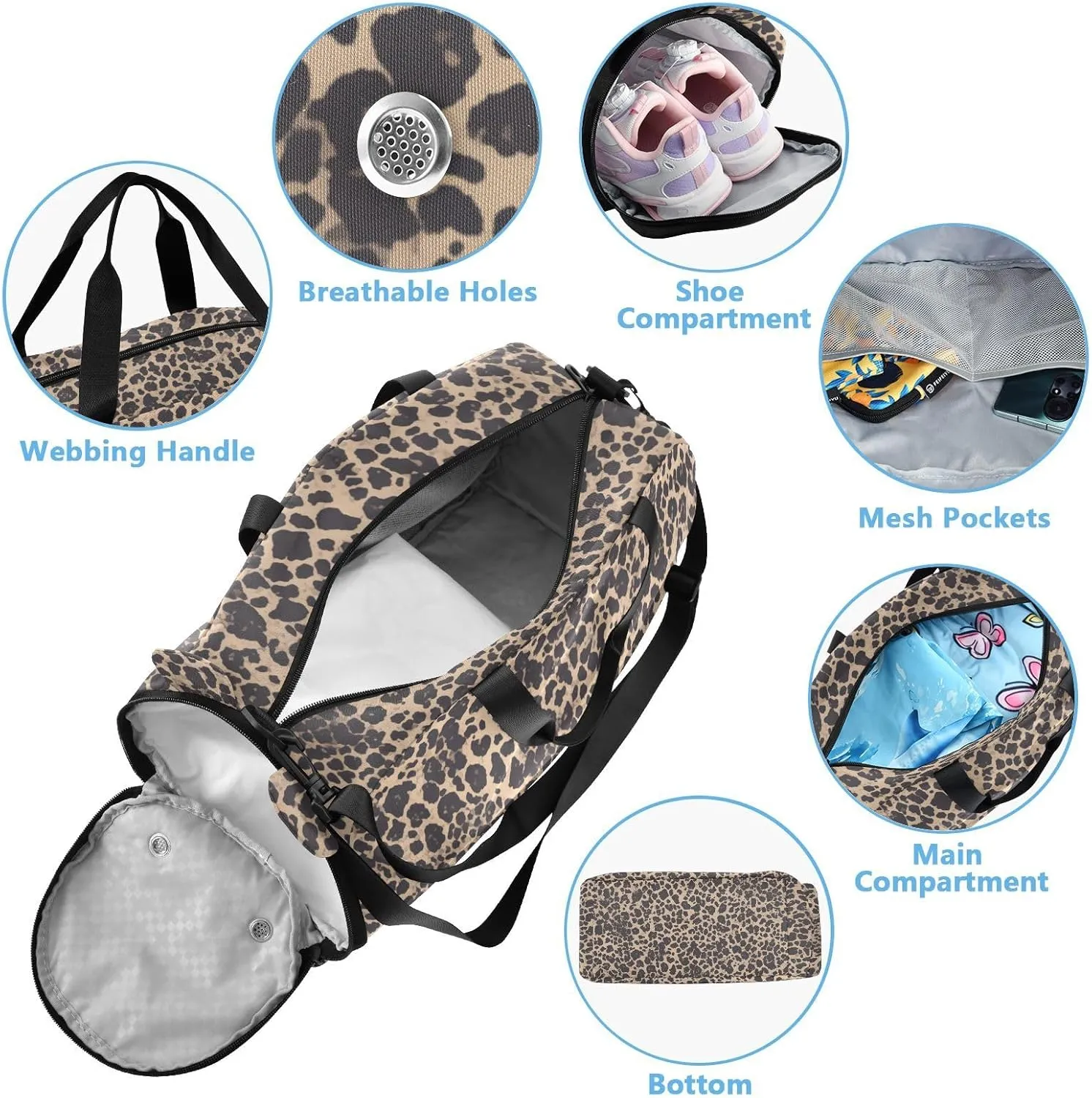 Leopard Print Pattern Sling Purse Crossbody with Shoes Compartment Trendy Over Shoulder Purse for Have a meal