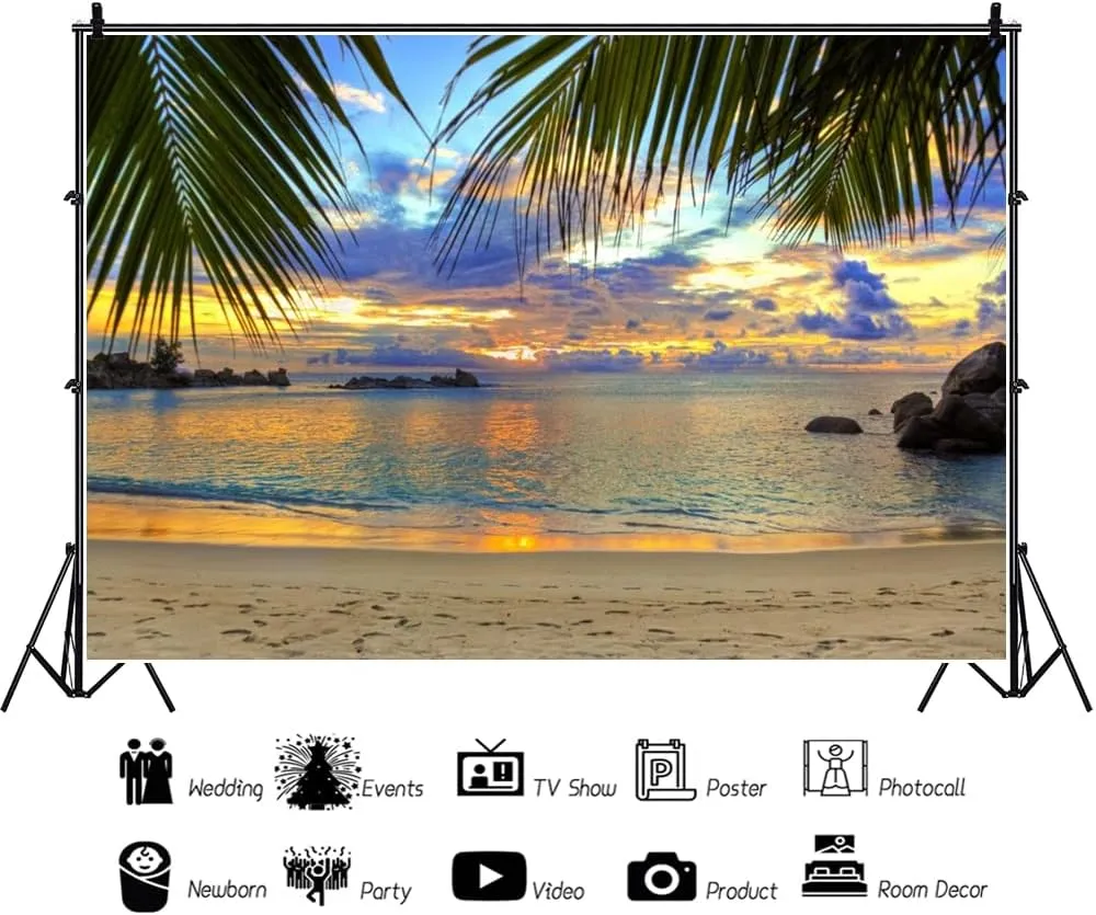 Leowefowa Tropical Sea Beach Backdrop 10x8ft Vinyl Summer Hawaiian Luau Beach Palm Trees Photography Background Kids Adults 1st Birthday Baby Shower Bridal Shower Party Banner Photo Studio Props