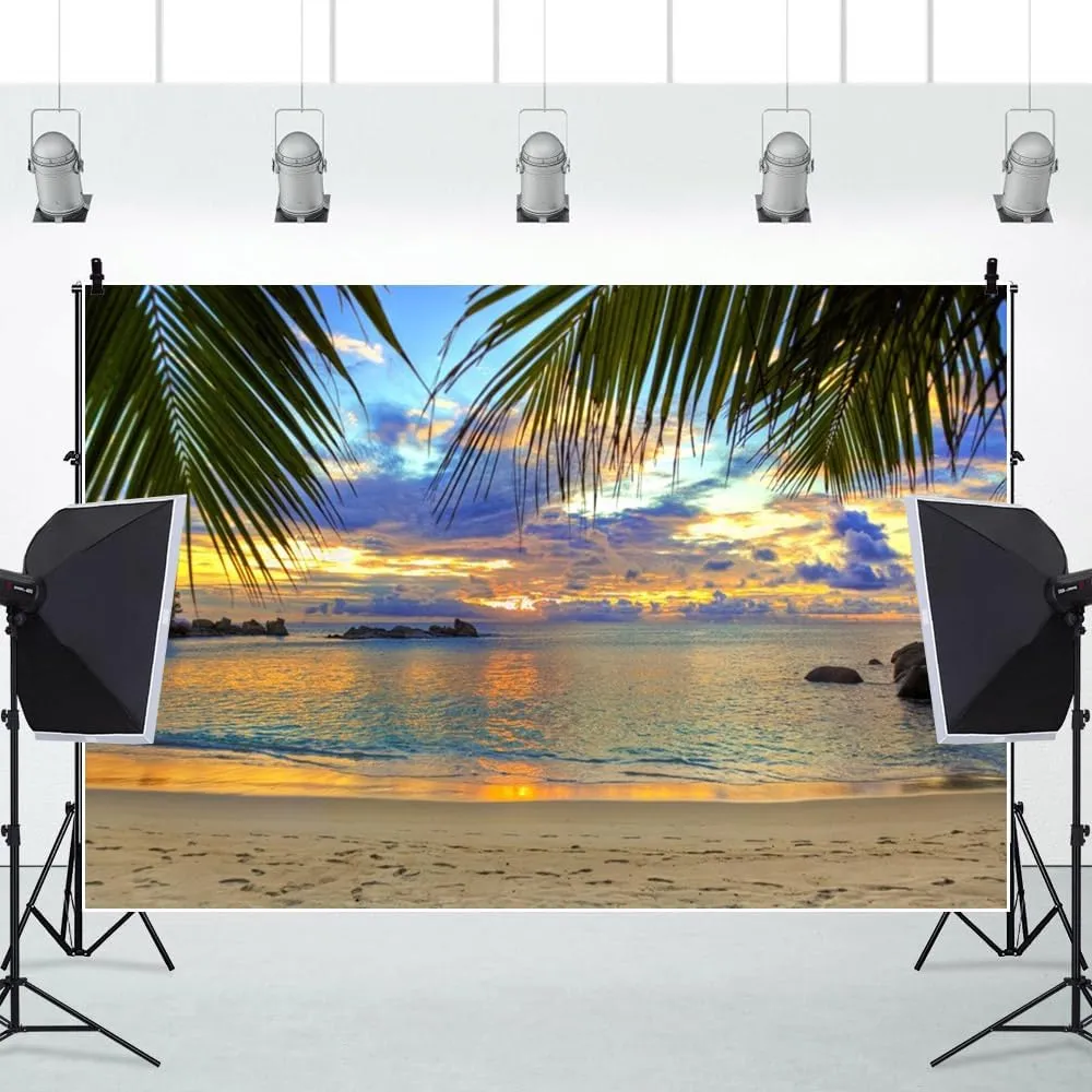Leowefowa Tropical Sea Beach Backdrop 10x8ft Vinyl Summer Hawaiian Luau Beach Palm Trees Photography Background Kids Adults 1st Birthday Baby Shower Bridal Shower Party Banner Photo Studio Props