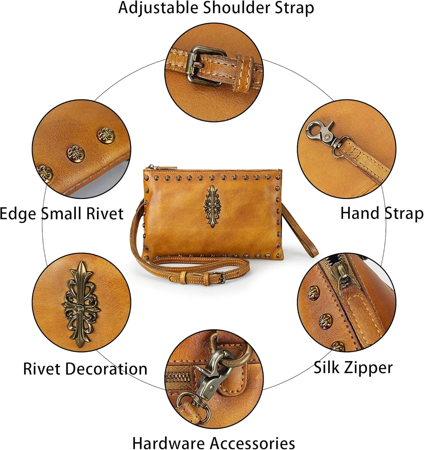 LETEULO Womens Crossbody Bag Leather Handmade Shoulder Bag Clutch Wristlet Handbags Purse