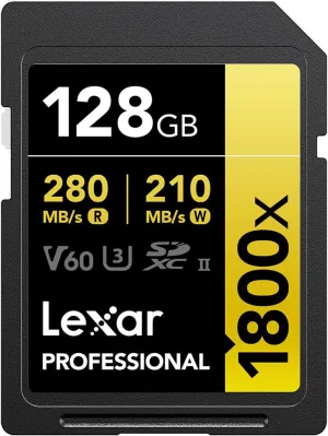 Lexar 128GB Professional 1800x UHS-II SDXC Memory Card (GOLD Series)