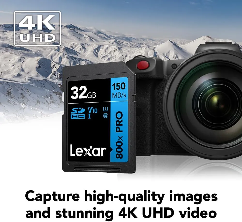 Lexar 32GB (3-Pack) High-Performance 800x PRO SD Card, UHS-I, C10, U1, V10, 4K, Up to 150MB/s Read Memory Card, for Point-and-Shoot & Mid-Range DSLR Cameras, HD Camcorders (LSD0800P032G-B3NNU)