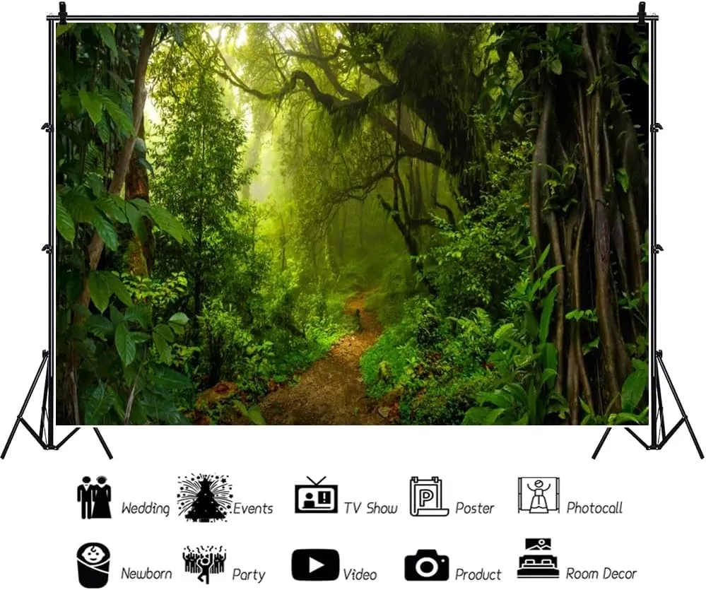 Leyiyi 10x8ft Jungle Forest Photography Backdrop Evergreen Forest Jungle Rainforest Old Trees Natural Scenery Background Outdoorsy Camping Theme Party Decorations Vinyl Photo Booth Props