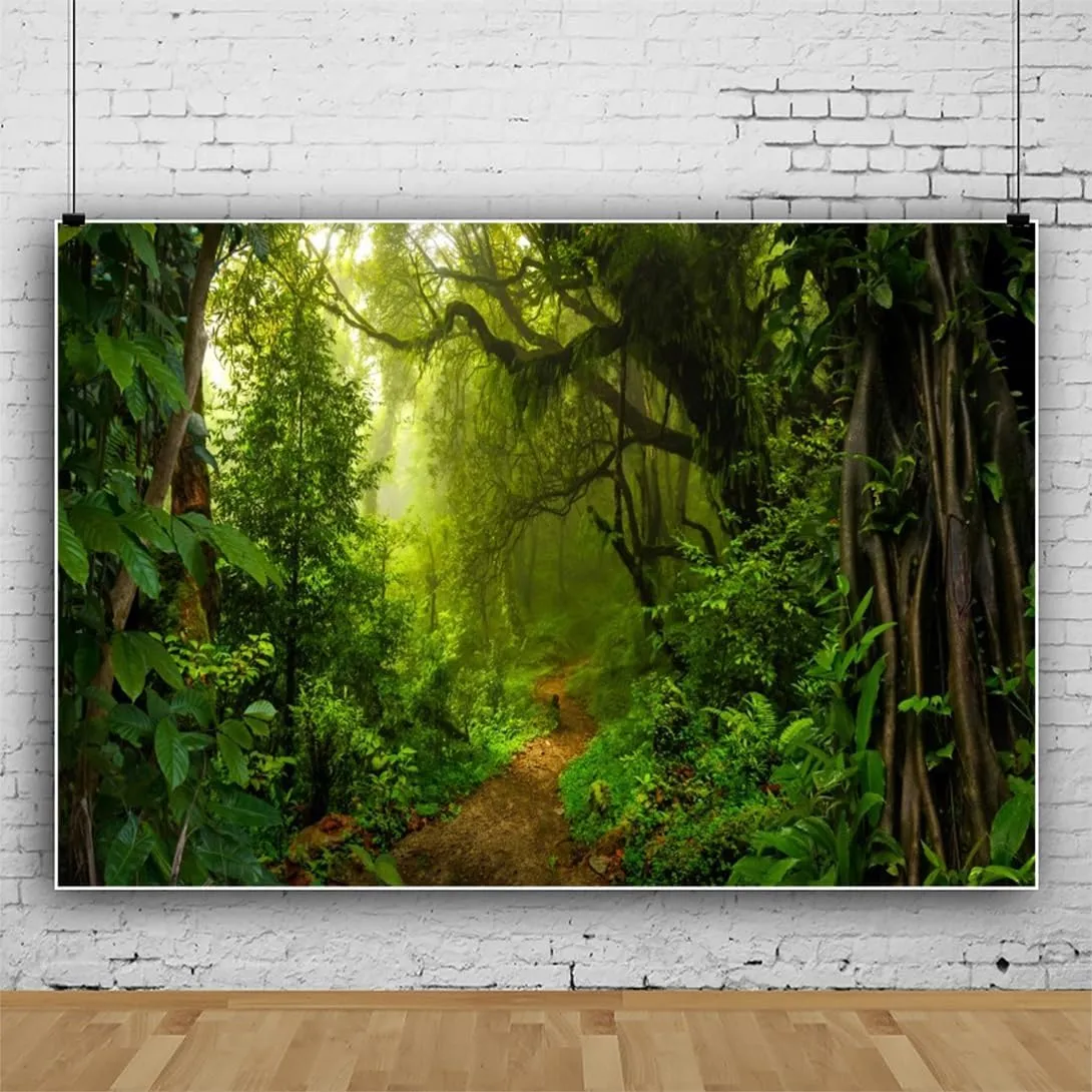 Leyiyi 10x8ft Jungle Forest Photography Backdrop Evergreen Forest Jungle Rainforest Old Trees Natural Scenery Background Outdoorsy Camping Theme Party Decorations Vinyl Photo Booth Props