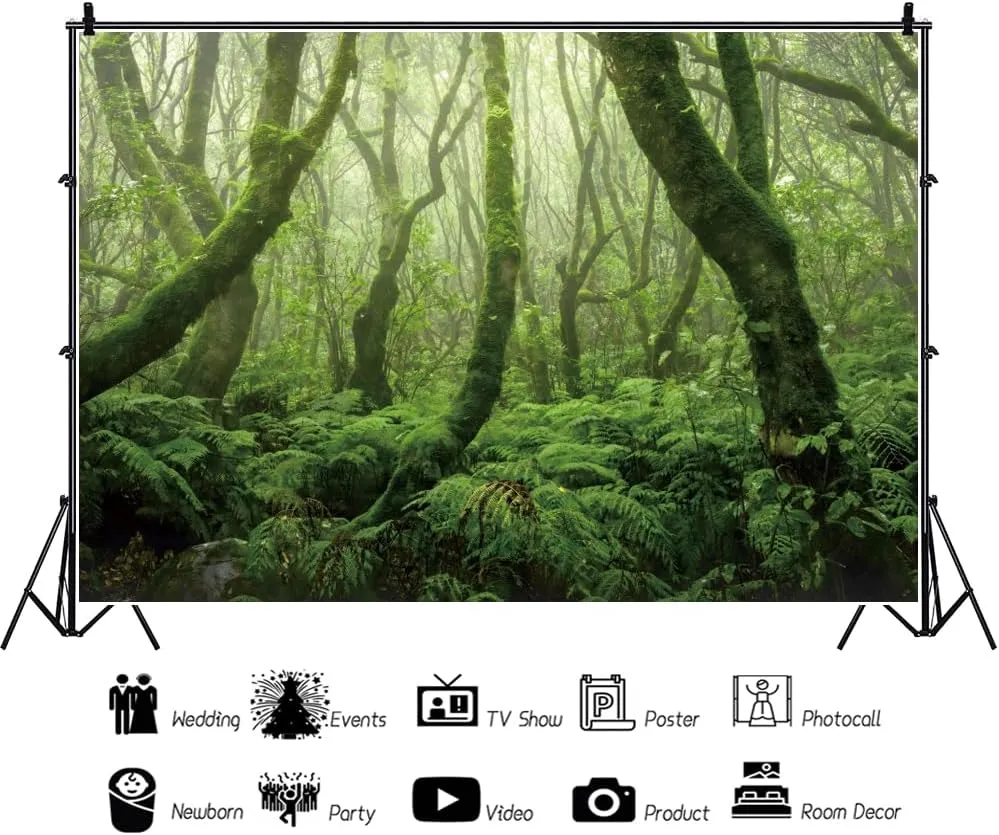 Leyiyi 10x8ft Tropical Rinforest Backdrop for Photography Mysterious Jungle Forest Natural Scenery Photo Background Travel Outdoor Camping Theme Party Background Hiking Tourism Photo Studio Props