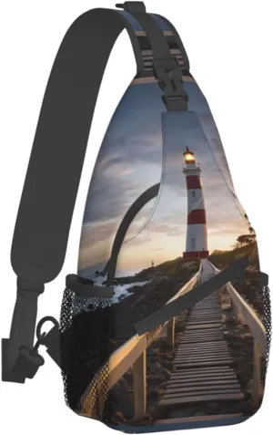 (Lighthouse) Crossbody Bag Men Lightweight Chest Backpack For Hiking Cycling Traveling Running