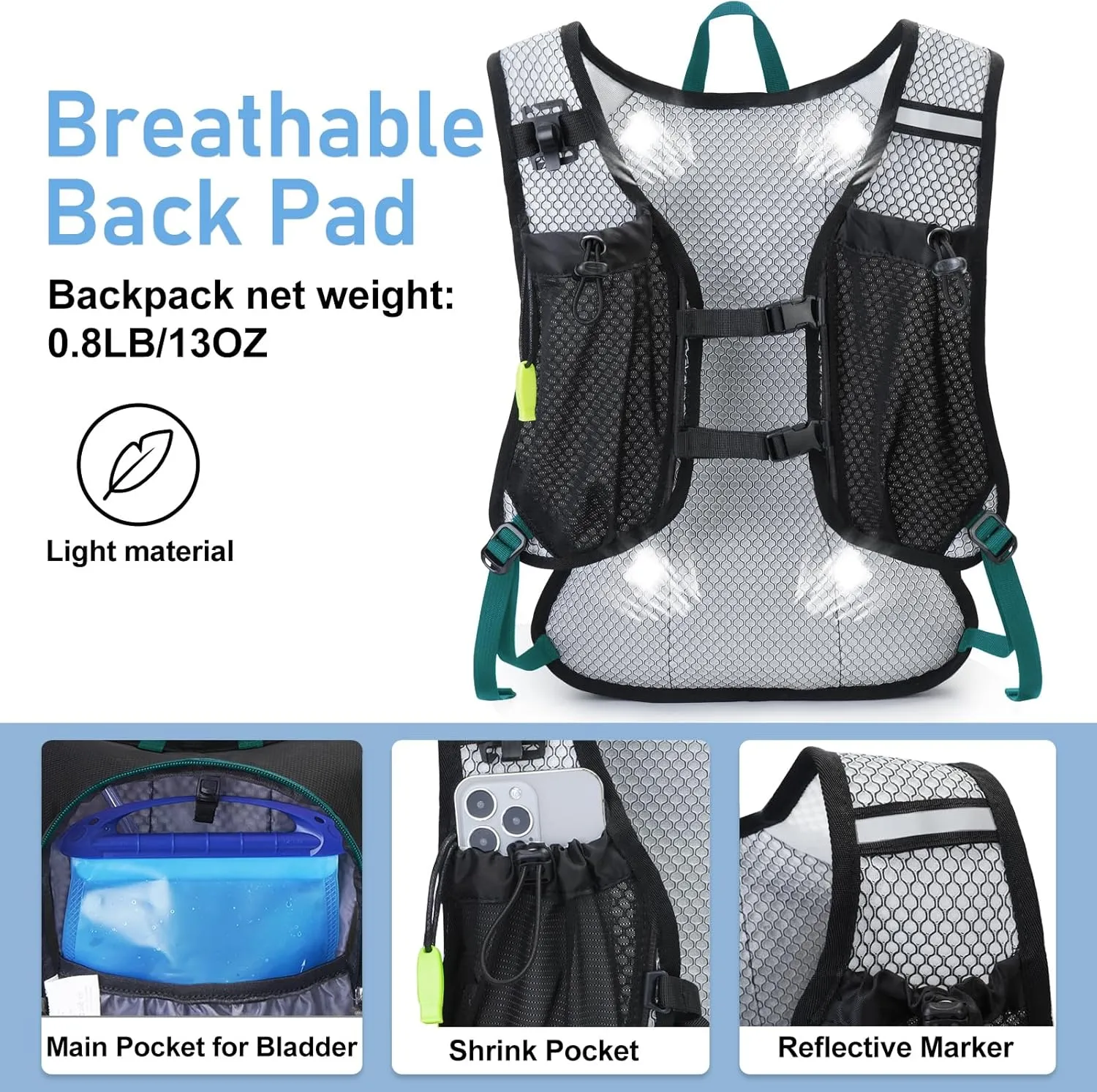 Lightweight Hydration Backpack, Running Backpack with 2L Water Bladder, Hydro Water Daypack for Cycling Hiking Rave for Men Women