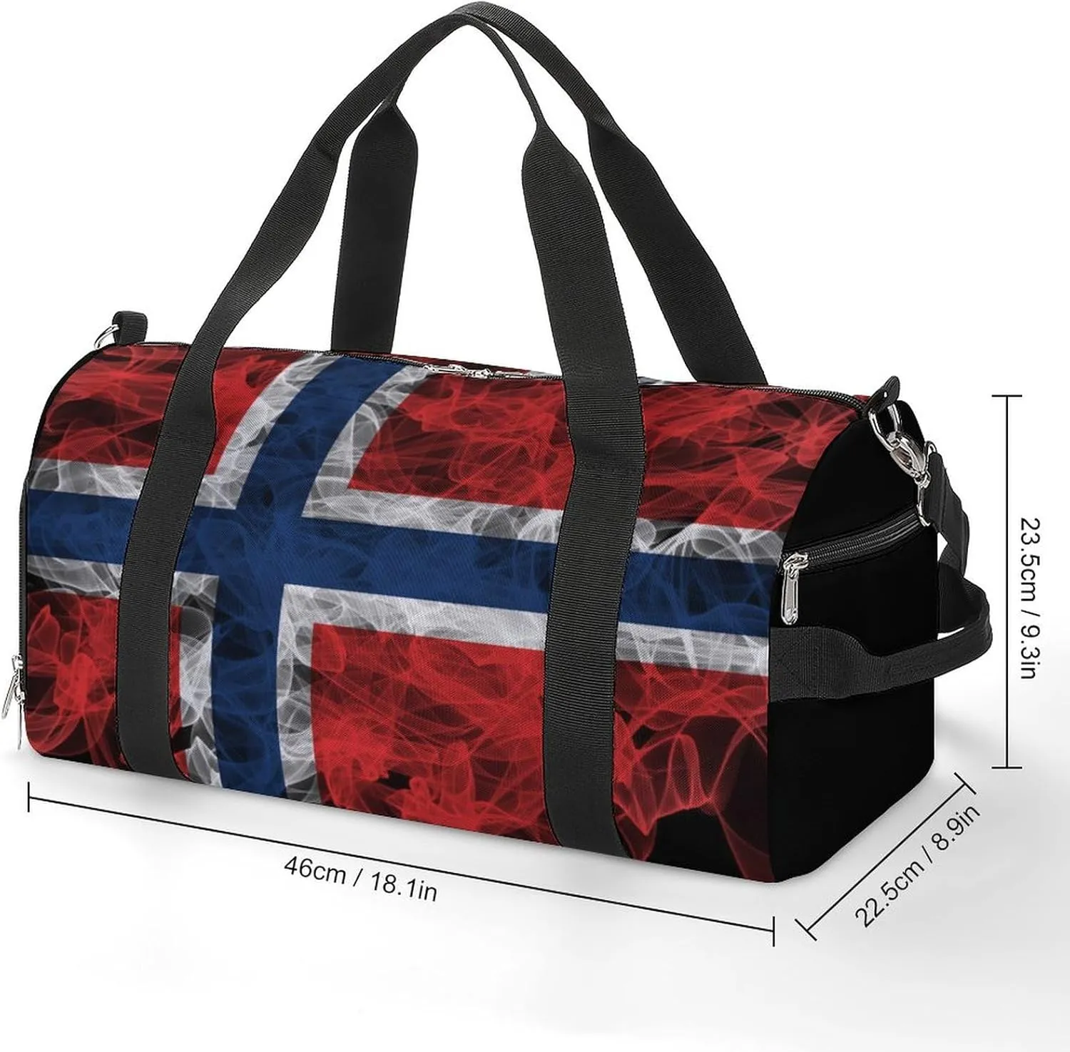 Lightweight Norway Flag Smoke Style Duffle Bag with Shoe Compartment and Wet Pocket for Gym