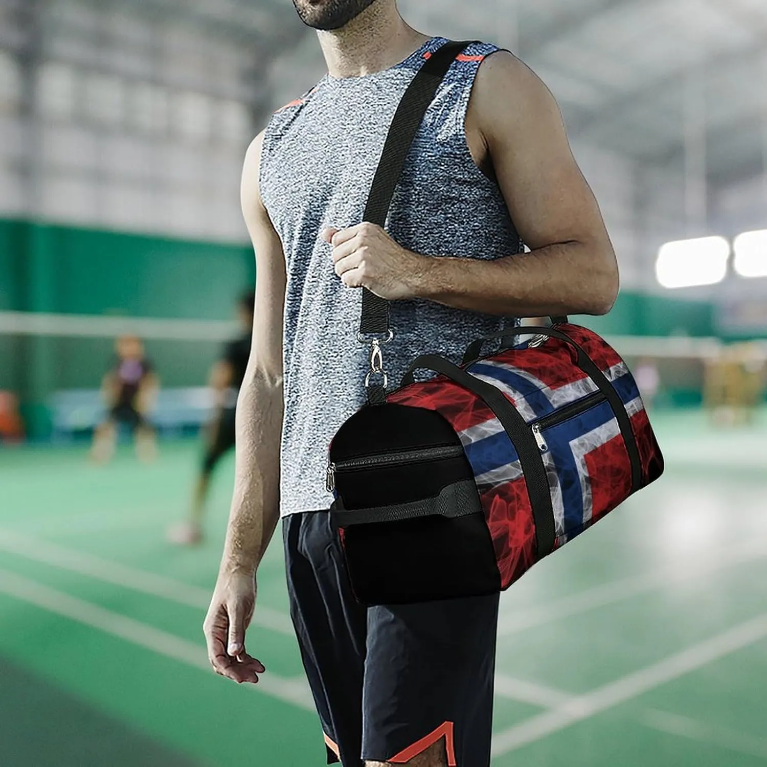 Lightweight Norway Flag Smoke Style Duffle Bag with Shoe Compartment and Wet Pocket for Gym