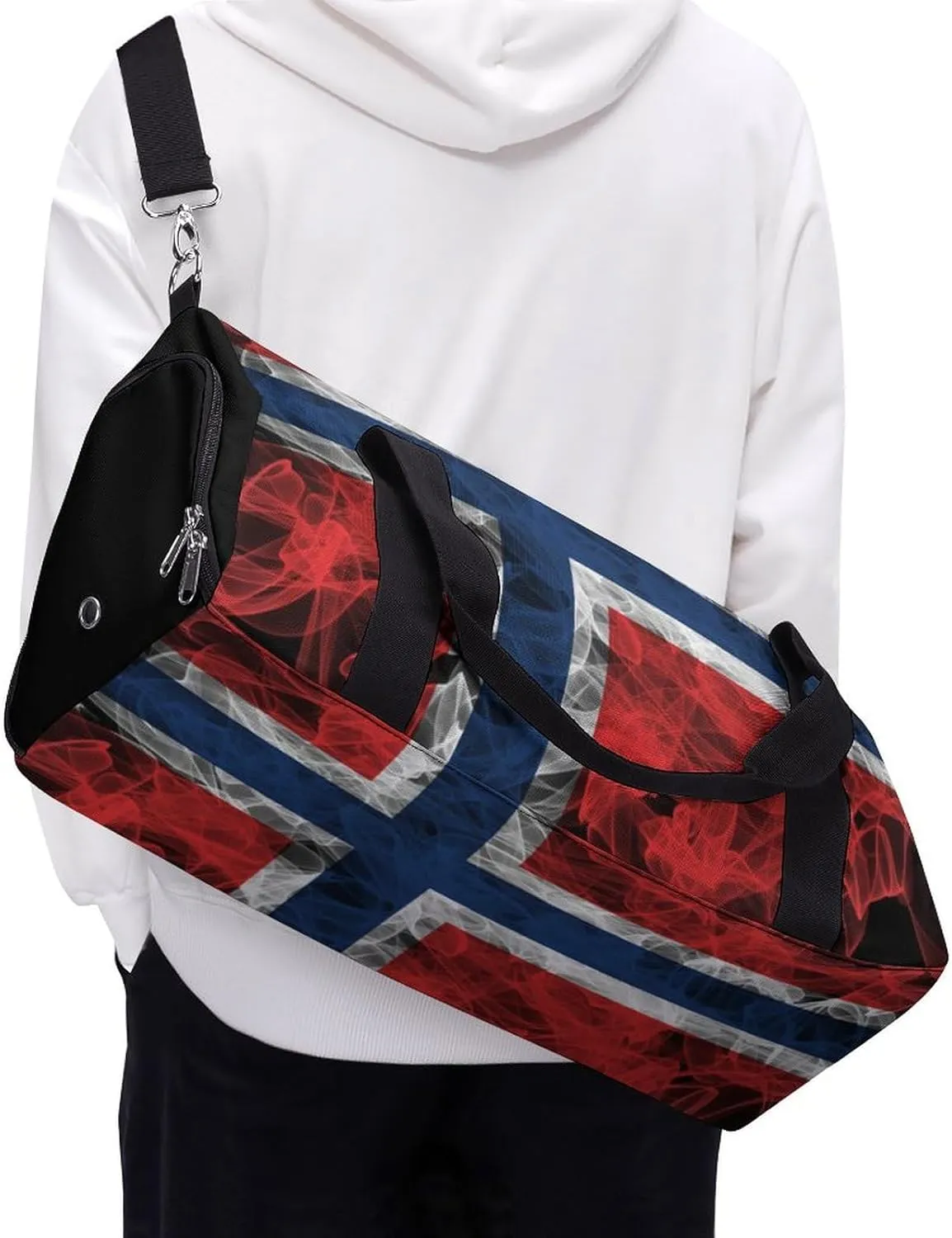 Lightweight Norway Flag Smoke Style Duffle Bag with Shoe Compartment and Wet Pocket for Gym