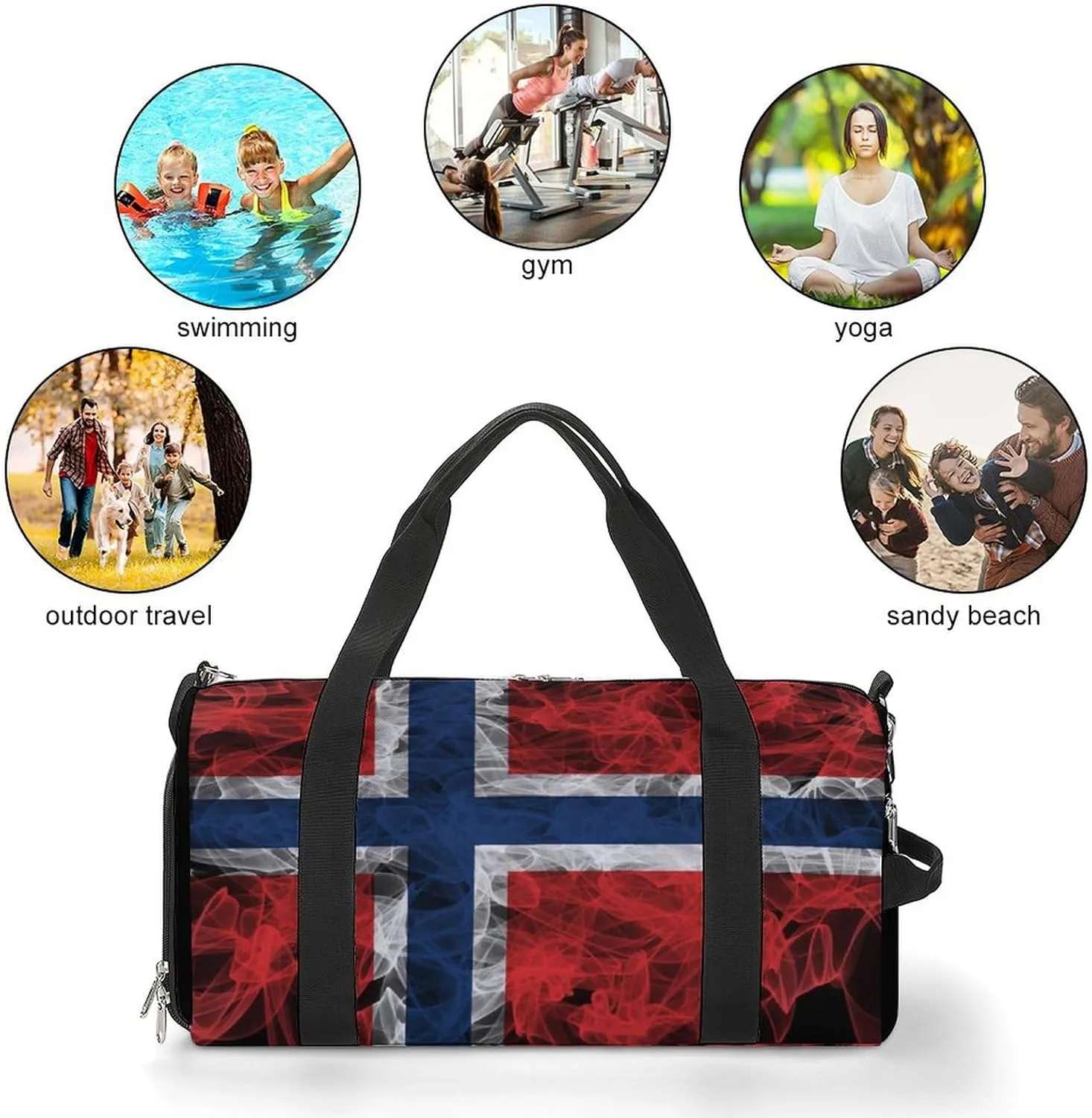 Lightweight Norway Flag Smoke Style Duffle Bag with Shoe Compartment and Wet Pocket for Gym