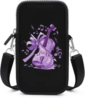 Lilac Violin Crossbody Bag for Women Men Phone Purses Shoulder Bag Handbag